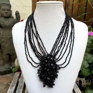 Black beaded cluster necklace